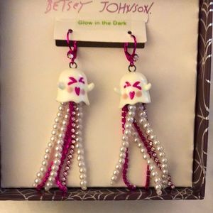 Betsey Johnson Fuchsia Tone Just Treats Ghost Drop Earrings With Fringe NWT